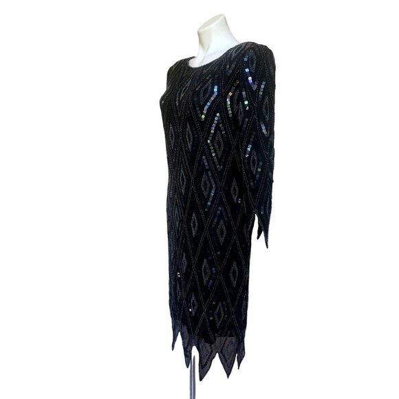 Vintage 90s Beaded Silk Dress Evening Gown Medium - Picture 4 of 11